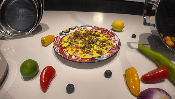 Mushroom, ham and egg omelette